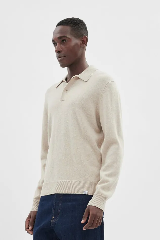 Men Marco Merino Lambswool Polo Oatmeal Norse Projects Knitwear