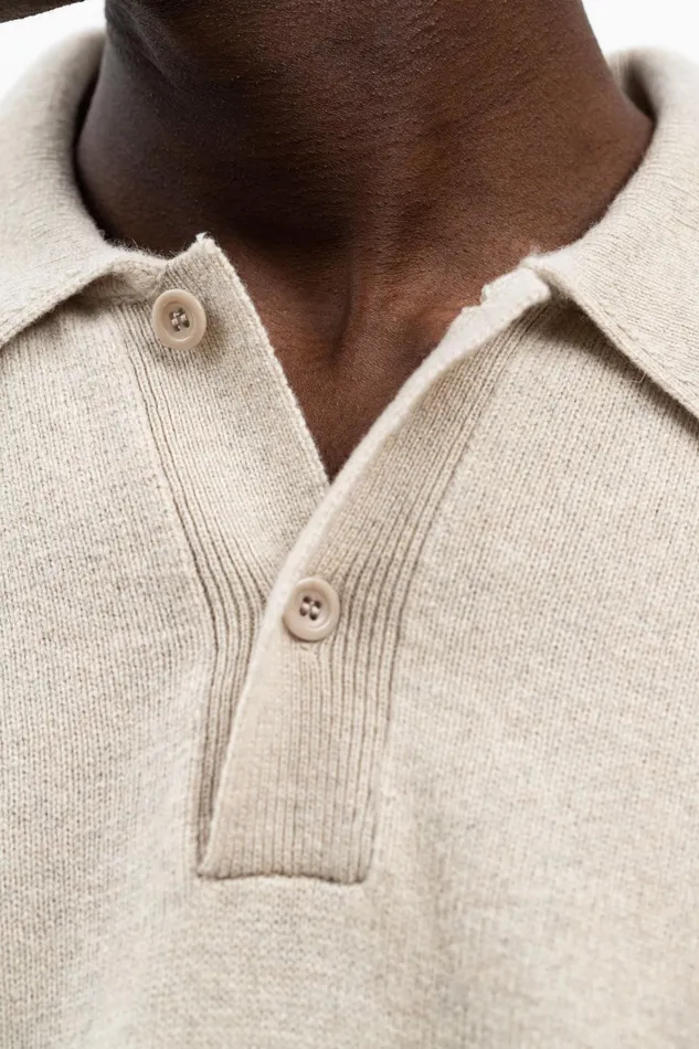 Men Marco Merino Lambswool Polo Oatmeal Norse Projects Knitwear