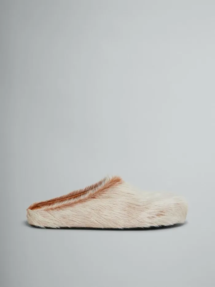 Men Marni Fussbett Sabot Beige Long Hair Calfskin Fussbett Sabot