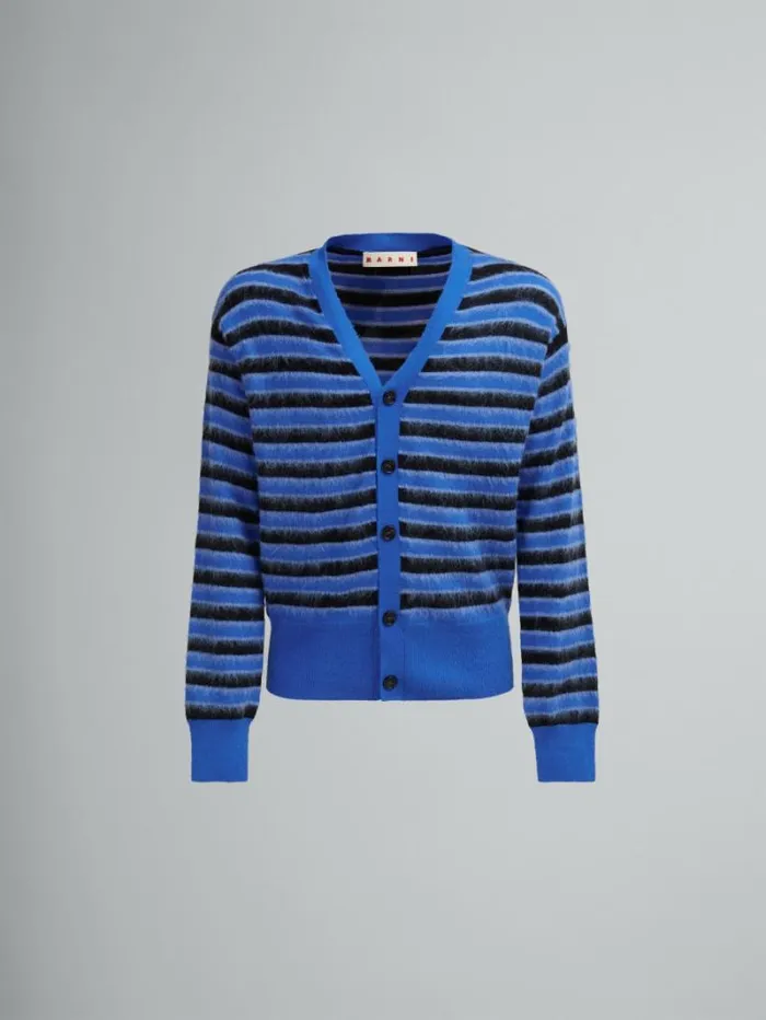 Men Marni Knitwear Blue WoolMohair Striped Cardigan