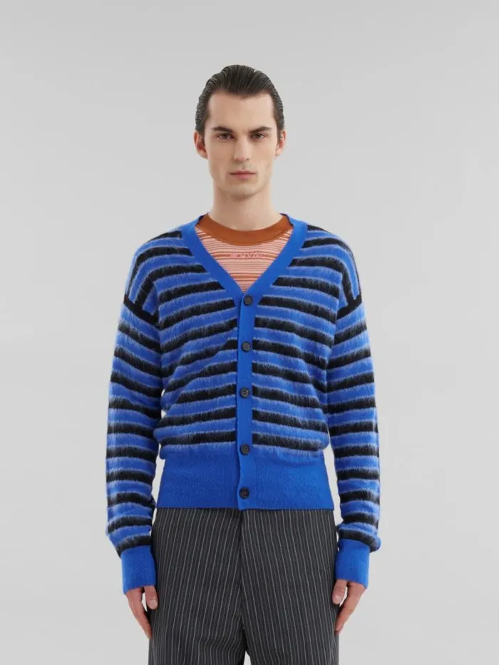 Men Marni Knitwear Blue WoolMohair Striped Cardigan