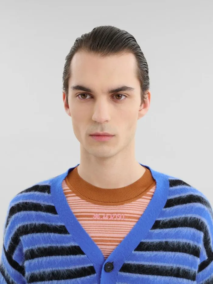 Men Marni Knitwear Blue WoolMohair Striped Cardigan