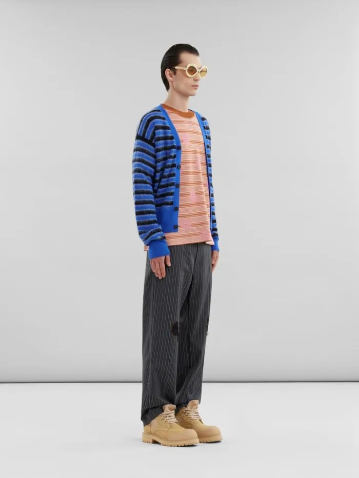 Men Marni Knitwear Blue WoolMohair Striped Cardigan