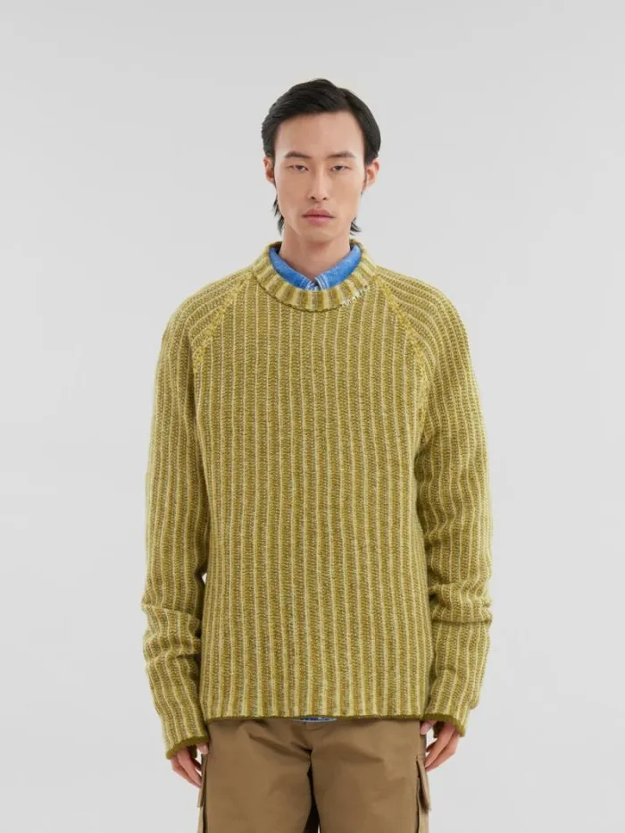 Men Marni Knitwear Green WoolCashmere Jumper With Dgrad Stripes