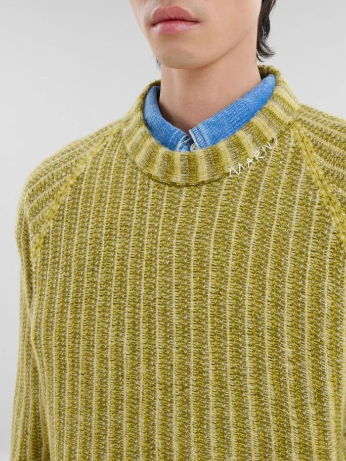 Men Marni Knitwear Green WoolCashmere Jumper With Dgrad Stripes