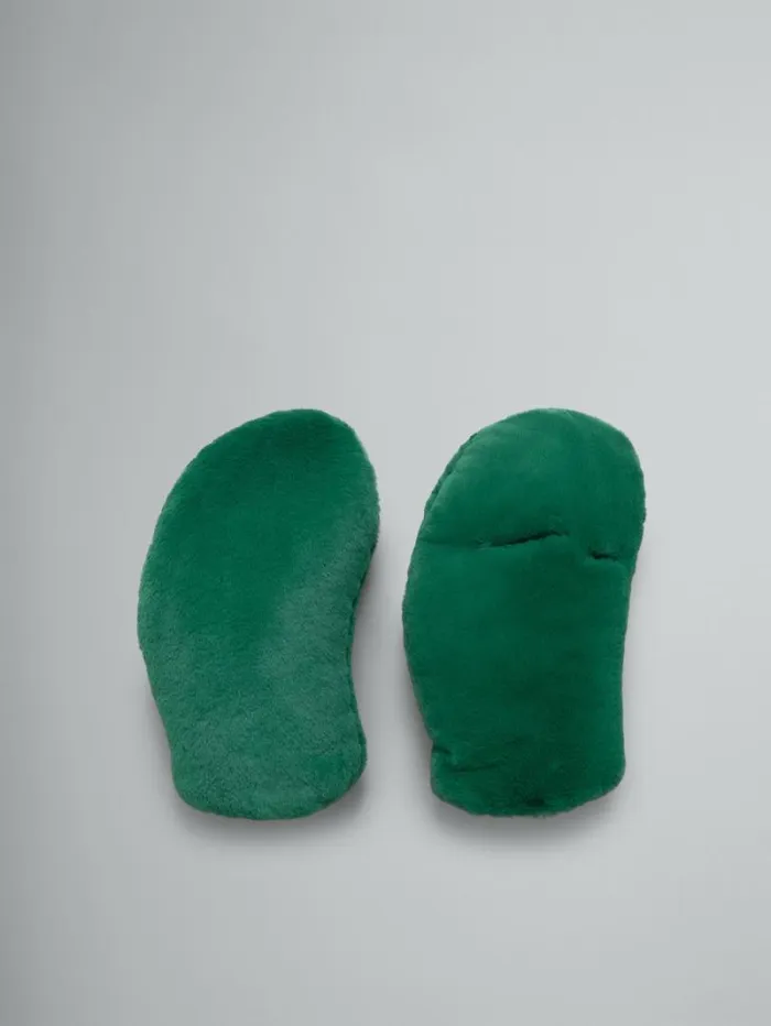 Men Marni Other Accessories Green Padded Faux Fur Mittens