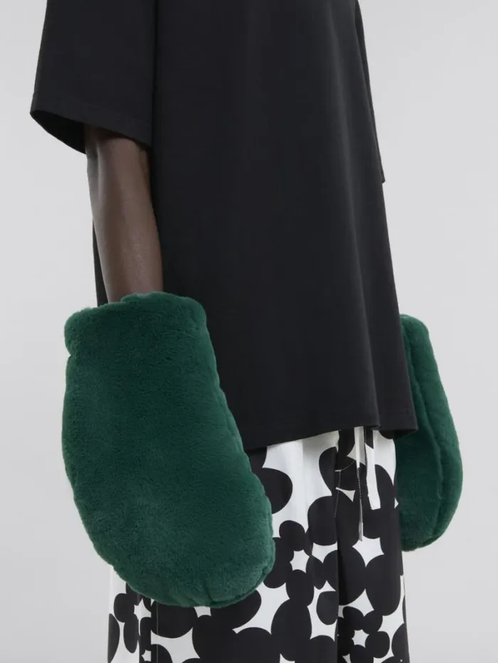 Men Marni Other Accessories Green Padded Faux Fur Mittens