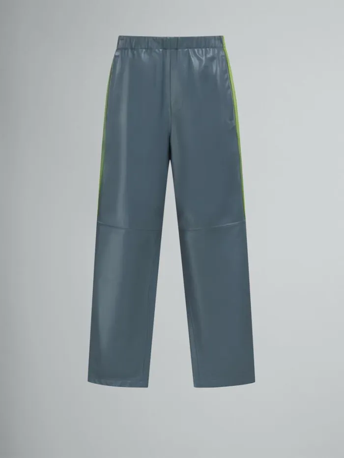 Men Marni Pants Teal Nappa Leather Track Pants