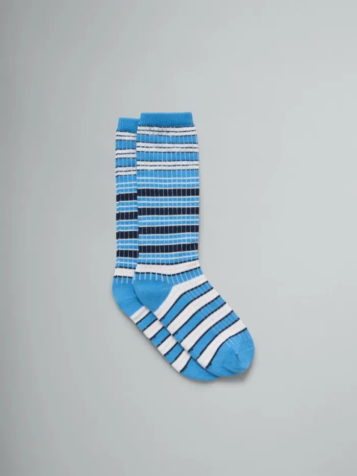 Men Marni Socks Light Blue Striped Cotton Socks