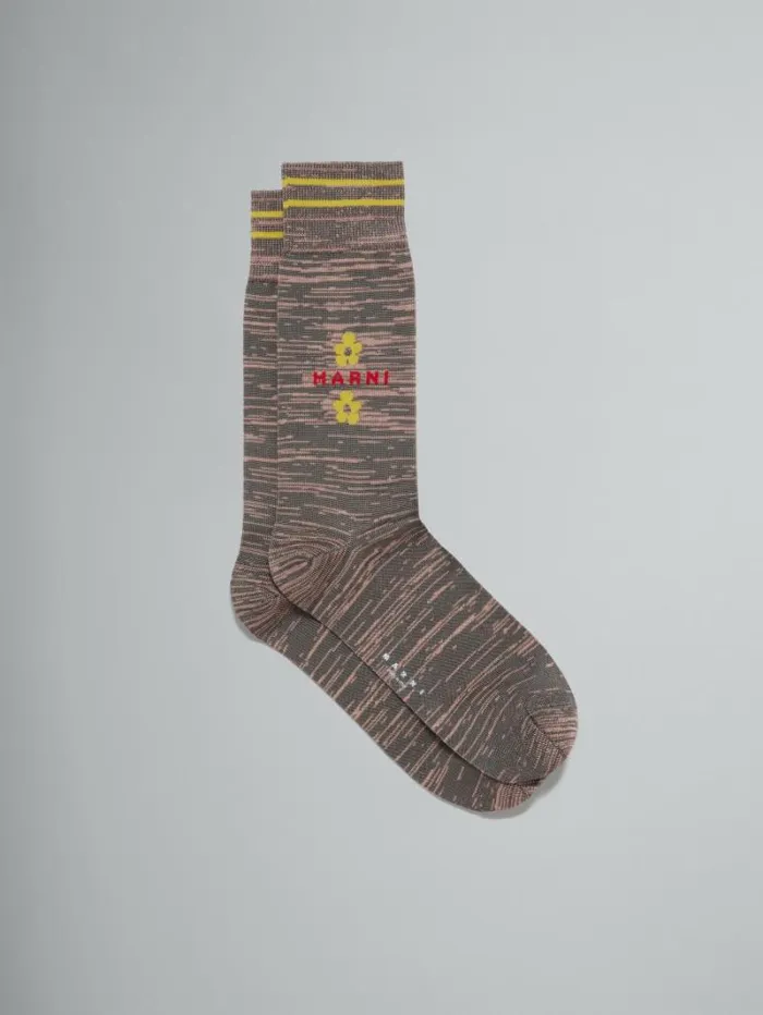 Men Marni Socks Pink And Brown Moulin Cotton Socks With Flowers