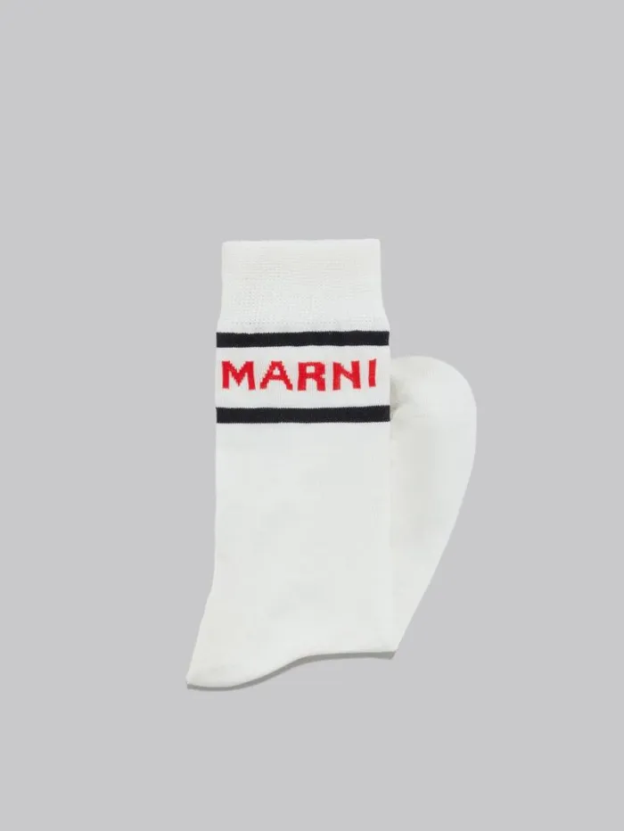 Men Marni Socks White Cotton Socks With Logo Cuffs