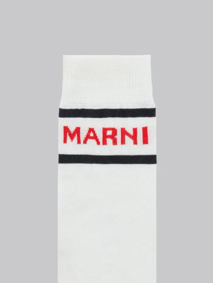 Men Marni Socks White Cotton Socks With Logo Cuffs
