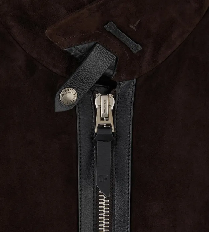 Men Outerwear Tom Ford Buttery Suede Contrast Blouson Ebony Men Outerwear Tom Ford Buttery Suede Contrast Blouson Ebony