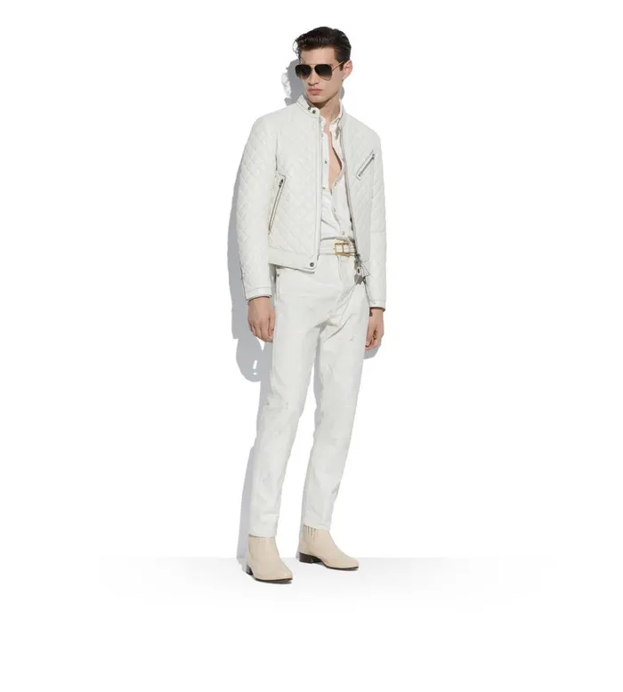 Men Outerwear Tom Ford Feather Nappa Quilted Caf Racer Ivory Men Outerwear Tom Ford Feather Nappa Quilted Caf Racer Ivory