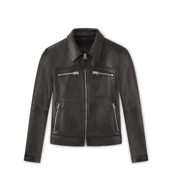 Men Outerwear Tom Ford Icon Leather Zip Blouson Black
