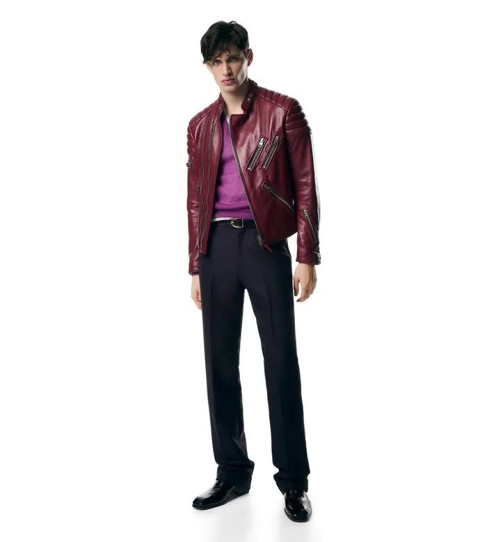 Men Outerwear Tom Ford Shiny Nappa Plonge Zip Biker Sundried Tomato Men Outerwear Tom Ford Shiny Nappa Plonge Zip Biker Sundried Tomato