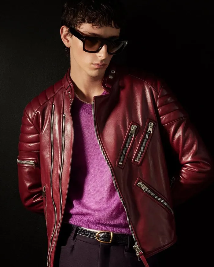 Men Outerwear Tom Ford Shiny Nappa Plonge Zip Biker Sundried Tomato Men Outerwear Tom Ford Shiny Nappa Plonge Zip Biker Sundried Tomato