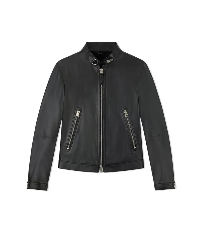 Men Outerwear Tom Ford Soft Leather Cafe Biker Black
