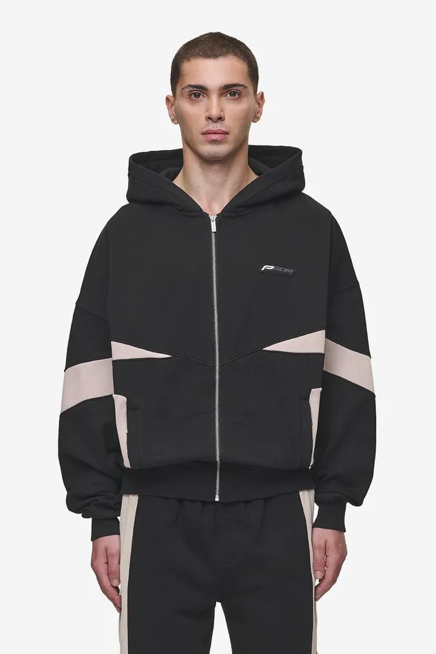 Men Pegador Hoodies Aderno Boxy Sweat Jacket Washed Black Light Beige