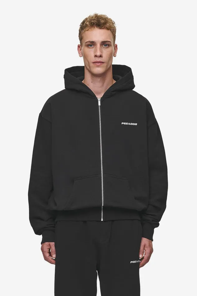 Men Pegador Hoodies Logo Oversized Sweat Jacket Washed Black