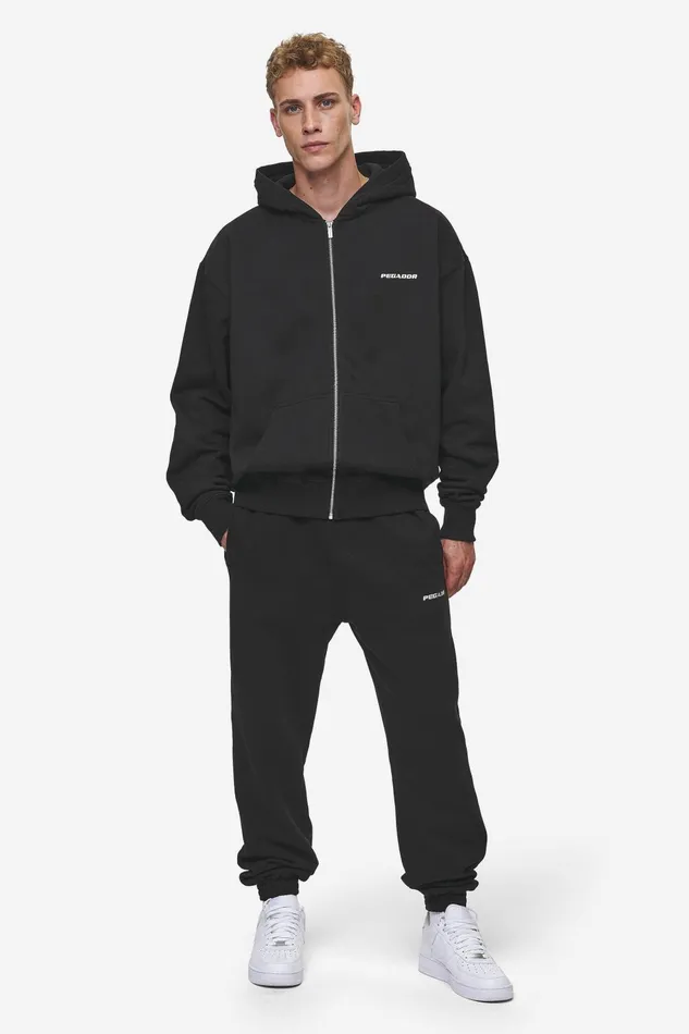 Men Pegador Hoodies Logo Oversized Sweat Jacket Washed Black Men Pegador Hoodies Logo Oversized Sweat Jacket Washed Black