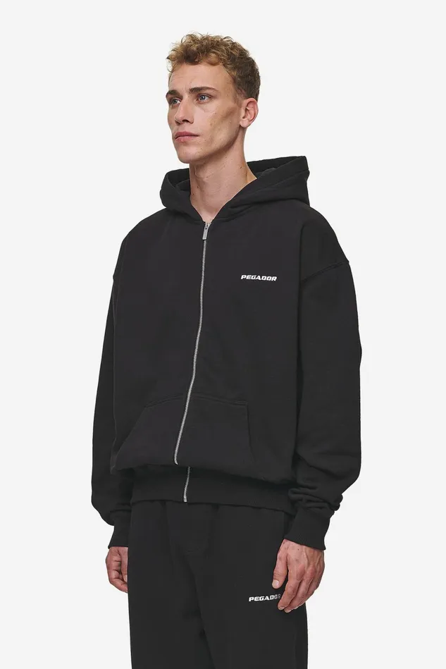 Men Pegador Hoodies Logo Oversized Sweat Jacket Washed Black Men Pegador Hoodies Logo Oversized Sweat Jacket Washed Black