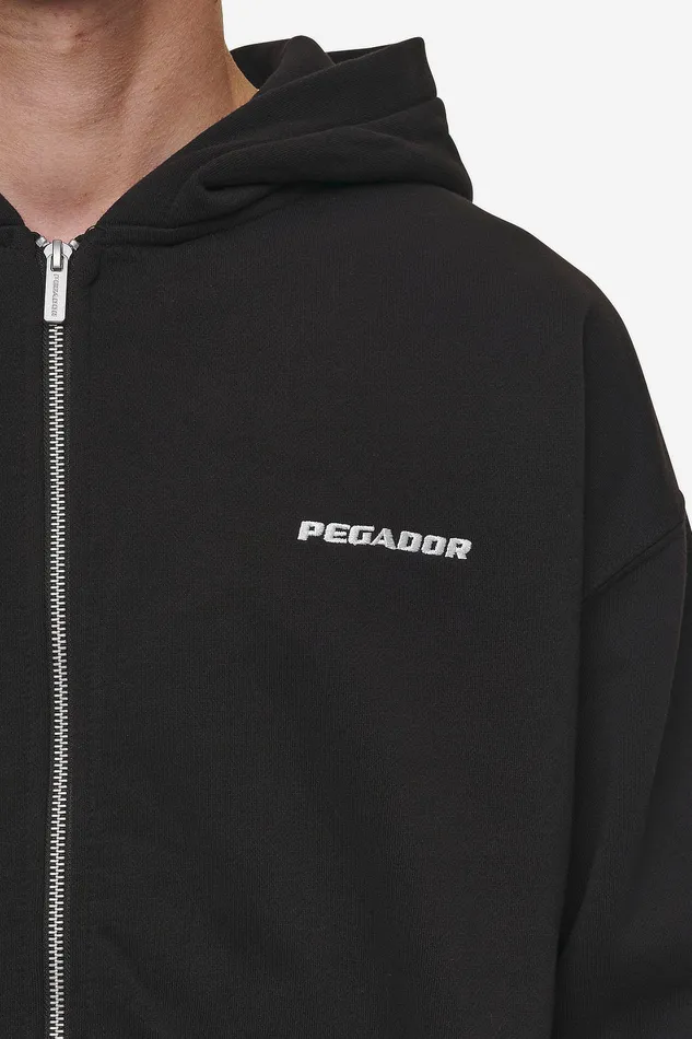 Men Pegador Hoodies Logo Oversized Sweat Jacket Washed Black Men Pegador Hoodies Logo Oversized Sweat Jacket Washed Black