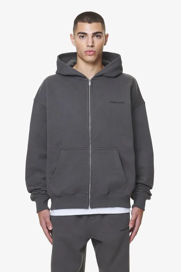 Men Pegador Hoodies Logo Oversized Sweat Jacket Washed Volcano Grey Gum