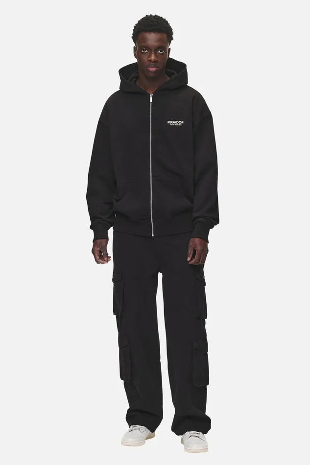 Men Pegador Zip Hoodies Alchar Oversized Sweat Jacket Washed Black Men Pegador Zip Hoodies Alchar Oversized Sweat Jacket Washed Black
