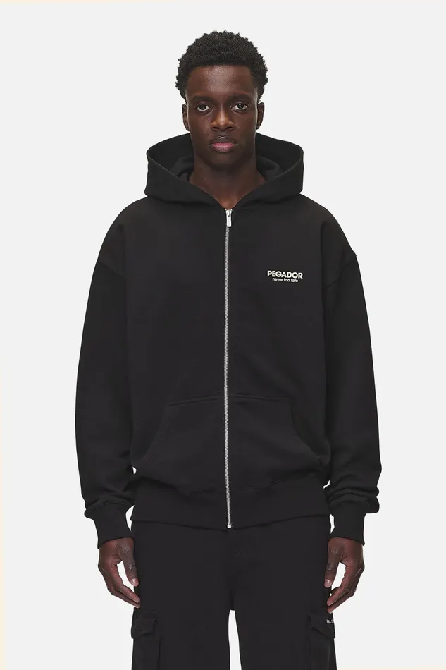 Men Pegador Zip Hoodies Alchar Oversized Sweat Jacket Washed Black Men Pegador Zip Hoodies Alchar Oversized Sweat Jacket Washed Black