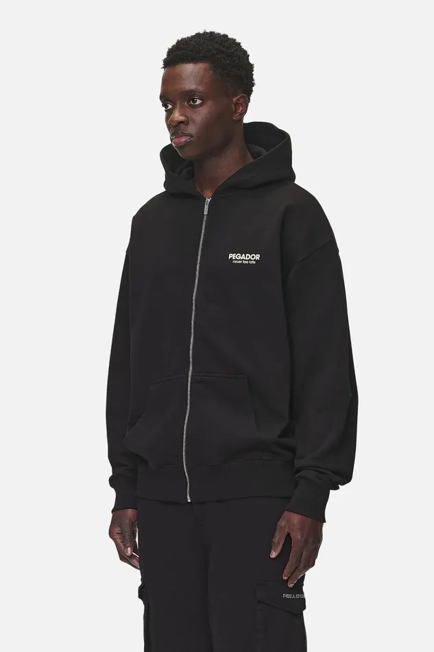 Men Pegador Zip Hoodies Alchar Oversized Sweat Jacket Washed Black Men Pegador Zip Hoodies Alchar Oversized Sweat Jacket Washed Black