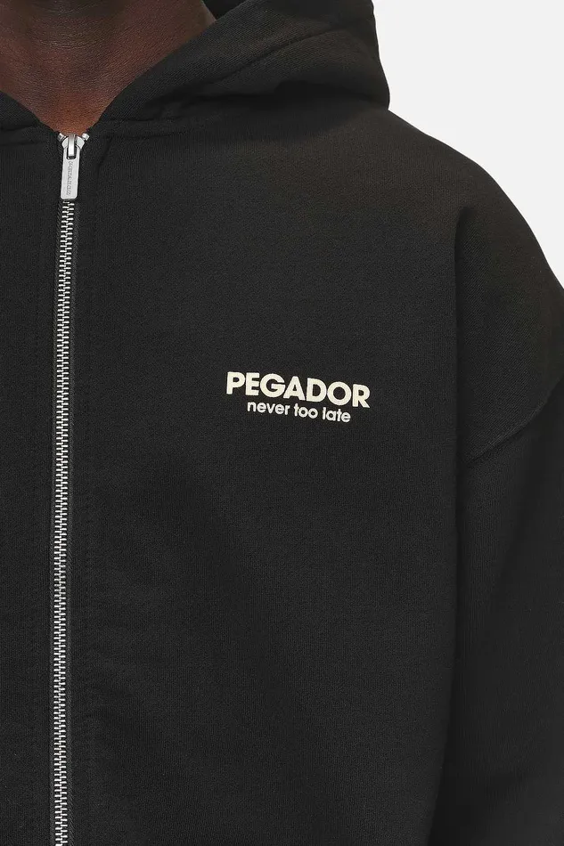 Men Pegador Zip Hoodies Alchar Oversized Sweat Jacket Washed Black Men Pegador Zip Hoodies Alchar Oversized Sweat Jacket Washed Black
