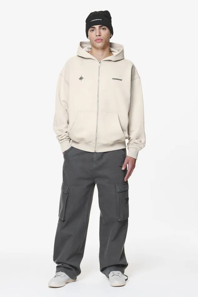 Men Pegador Zip Hoodies Gien Oversized Sweat Jacket Washed Dust Cream Men Pegador Zip Hoodies Gien Oversized Sweat Jacket Washed Dust Cream