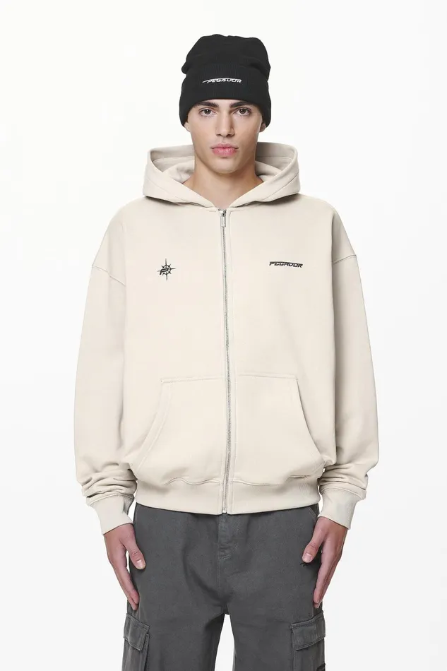 Men Pegador Zip Hoodies Gien Oversized Sweat Jacket Washed Dust Cream Men Pegador Zip Hoodies Gien Oversized Sweat Jacket Washed Dust Cream