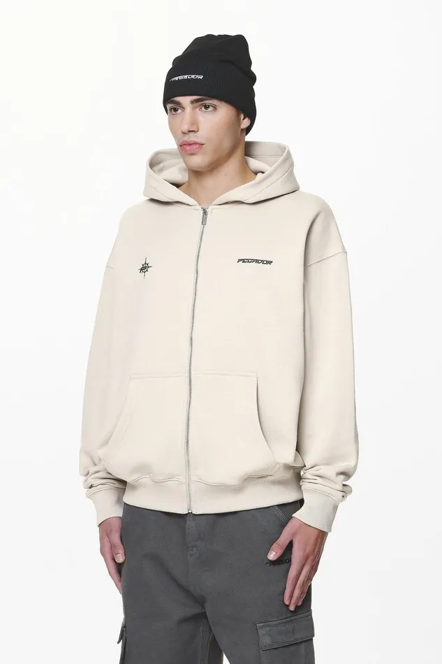 Men Pegador Zip Hoodies Gien Oversized Sweat Jacket Washed Dust Cream Men Pegador Zip Hoodies Gien Oversized Sweat Jacket Washed Dust Cream