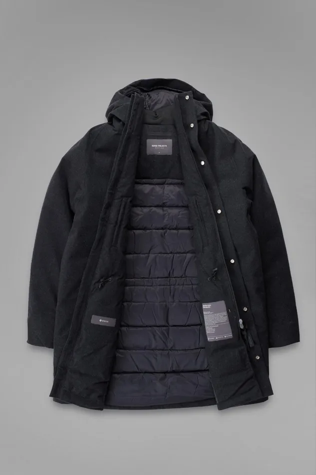 Men Rokkvi 60 GoreTex Wool Down Jacket Charcoal Melange Norse Projects Outerwear