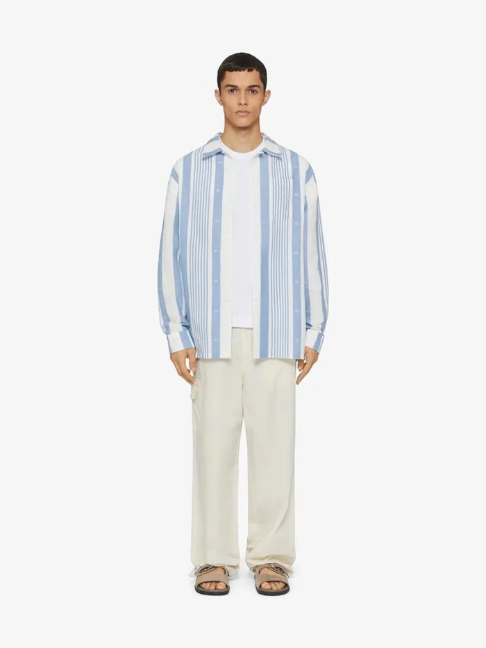 Men Shirts Givenchy Shirt In Linen With 4G Stripes Blueoff White