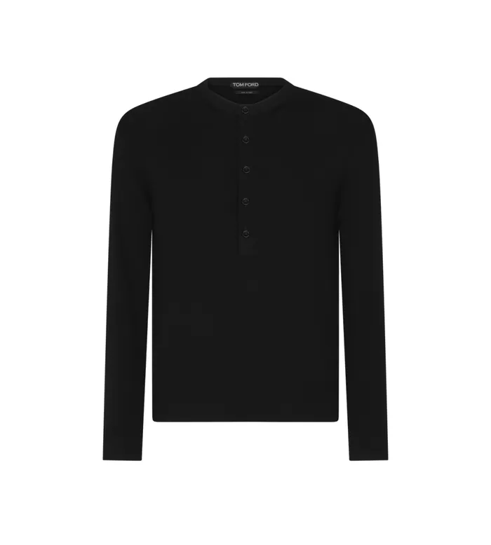 Men Shirts Tom Ford Pure Silk Henley Black
