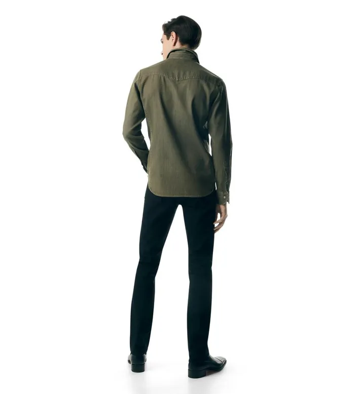 Men Shirts Tom Ford Washed Denim Western Shirt Green Men Shirts Tom Ford Washed Denim Western Shirt Green