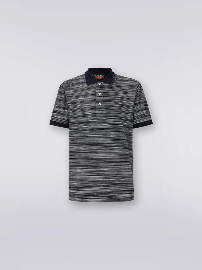 Men Slub Cotton Polo Shirt With Plain Details Black and White Missoni Polos and Tshirts Men Slub Cotton Polo Shirt With Plain Details Black and White Missoni Polos and Tshirts