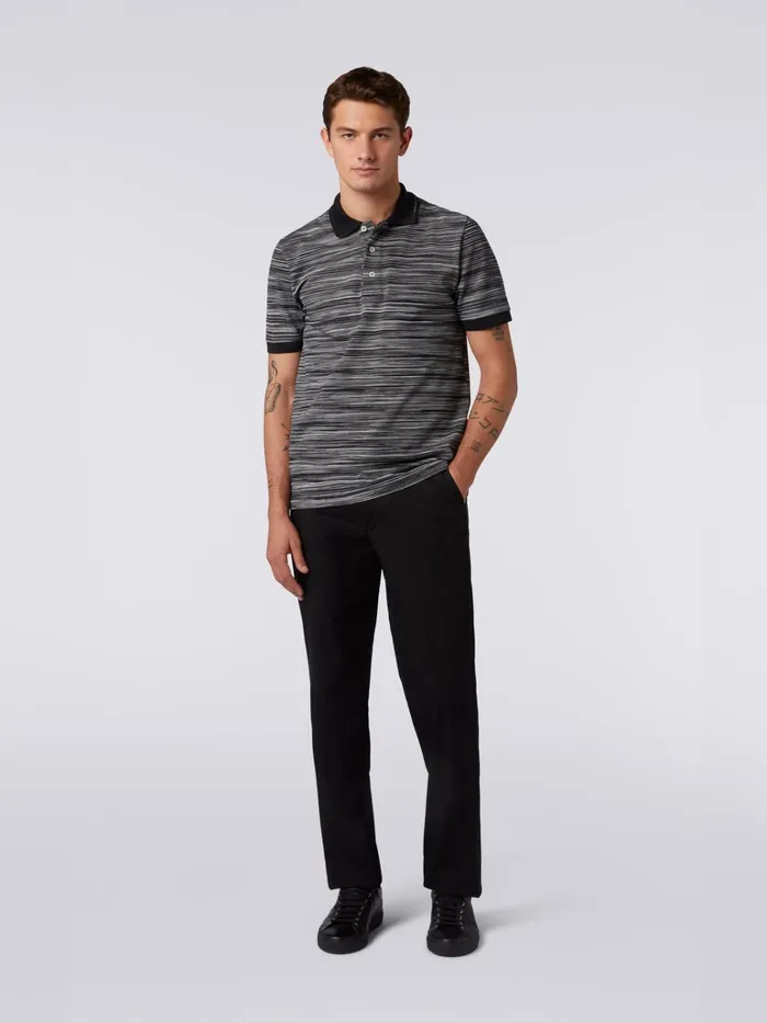 Men Slub Cotton Polo Shirt With Plain Details Black and White Missoni Polos and Tshirts