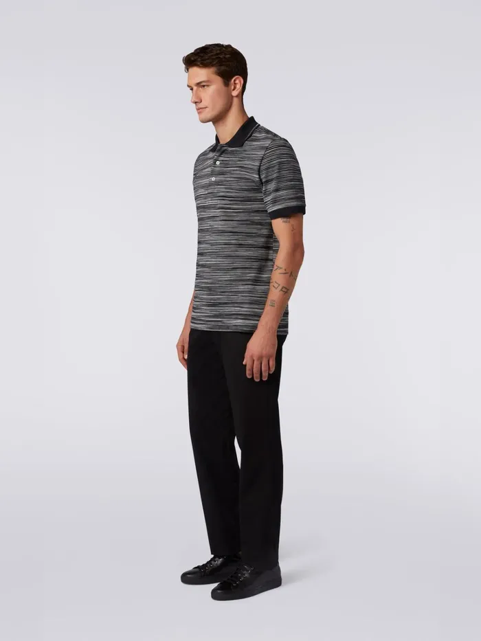Men Slub Cotton Polo Shirt With Plain Details Black and White Missoni Polos and Tshirts