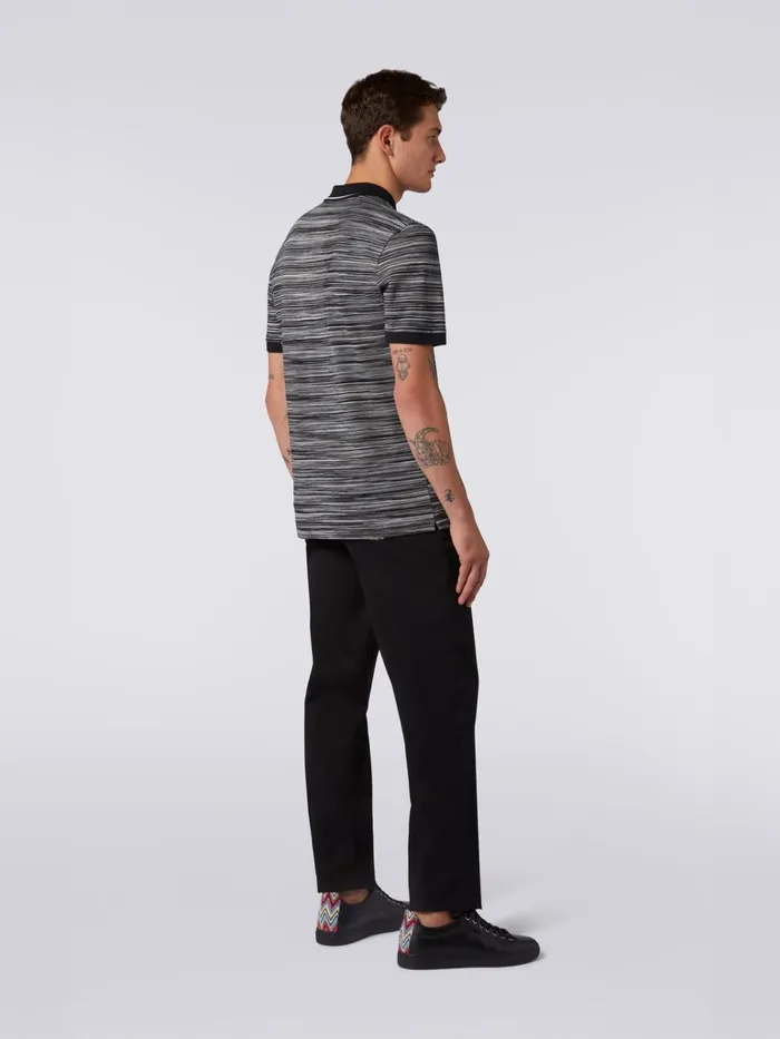 Men Slub Cotton Polo Shirt With Plain Details Black and White Missoni Polos and Tshirts
