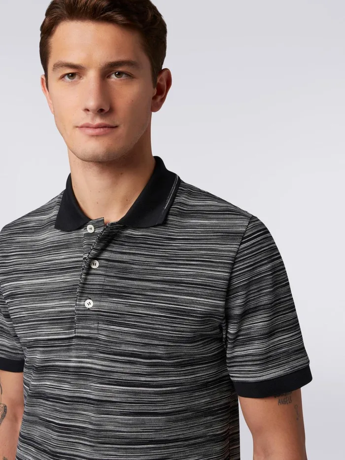 Men Slub Cotton Polo Shirt With Plain Details Black and White Missoni Polos and Tshirts