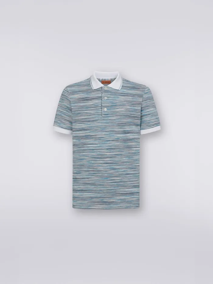 Men Slub Cotton Polo Shirt With Plain Details White and Sky Blue Missoni Polos and Tshirts Men Slub Cotton Polo Shirt With Plain Details White and Sky Blue Missoni Polos and Tshirts