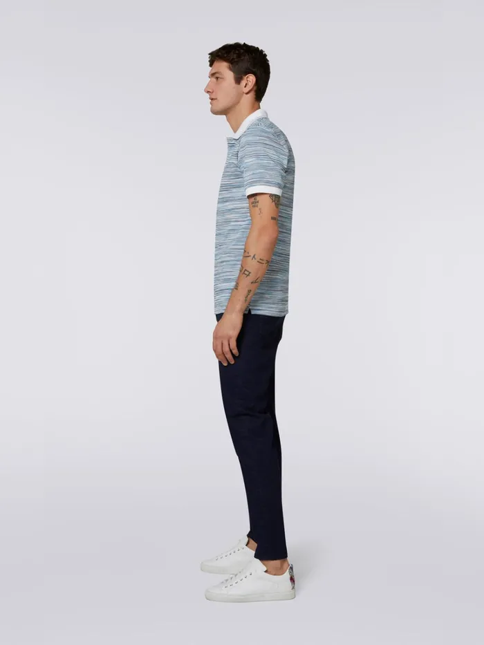 Men Slub Cotton Polo Shirt With Plain Details White and Sky Blue Missoni Polos and Tshirts