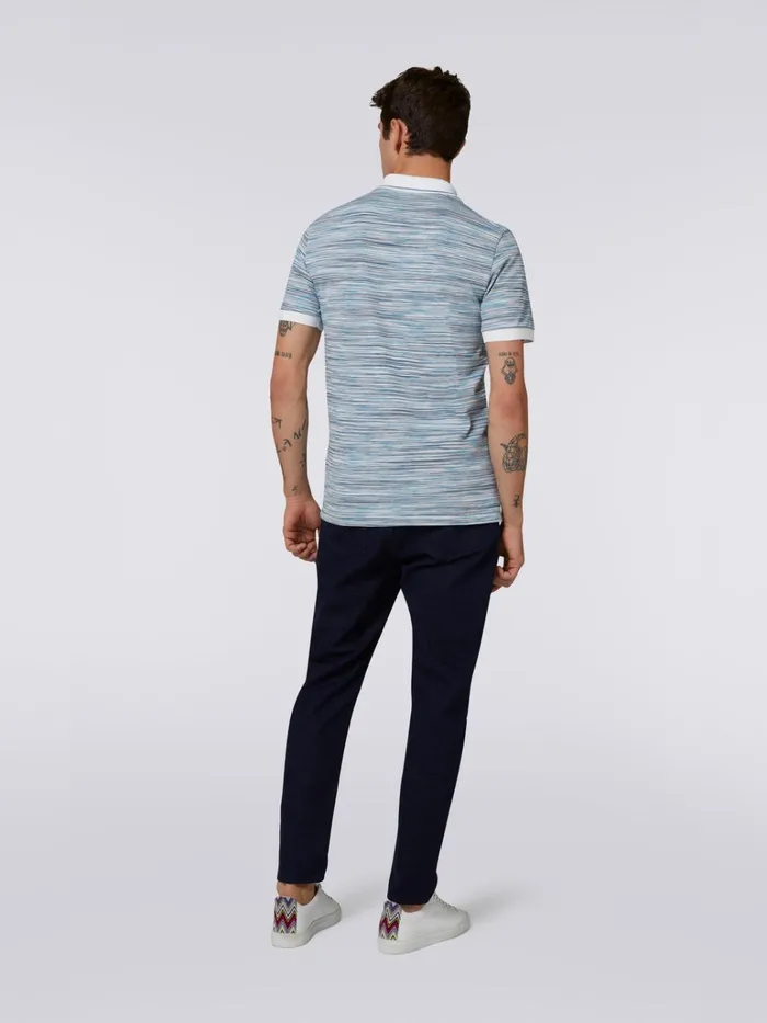 Men Slub Cotton Polo Shirt With Plain Details White and Sky Blue Missoni Polos and Tshirts