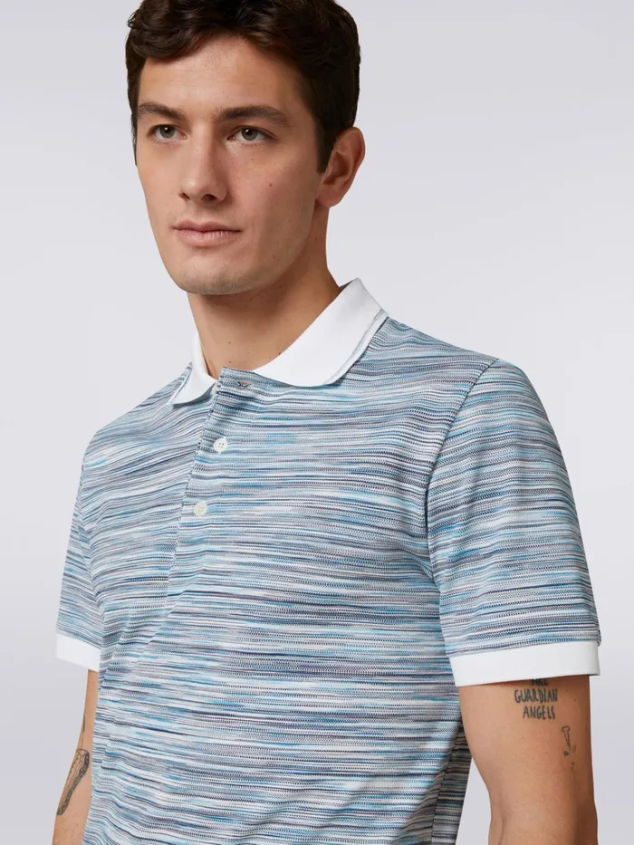 Men Slub Cotton Polo Shirt With Plain Details White and Sky Blue Missoni Polos and Tshirts