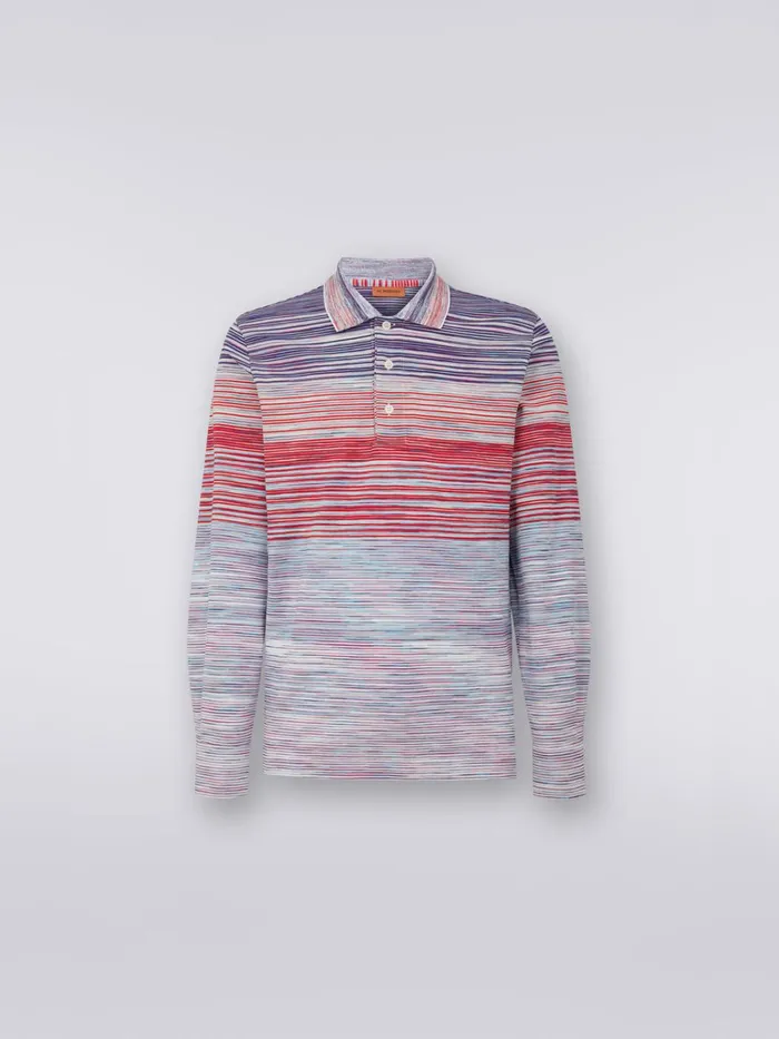 Men Slub Viscose LongSleeved Polo Shirt Red Purple and Light Blue Missoni Polos and Tshirts Men Slub Viscose LongSleeved Polo Shirt Red Purple and Light Blue Missoni Polos and Tshirts