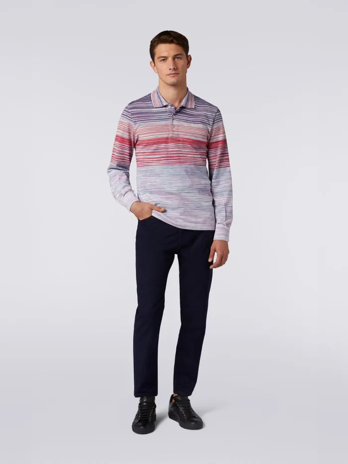 Men Slub Viscose LongSleeved Polo Shirt Red Purple and Light Blue Missoni Polos and Tshirts